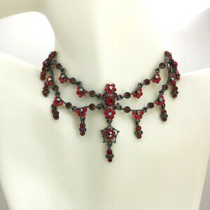 Czech Red Crystal choker necklace Set In Black